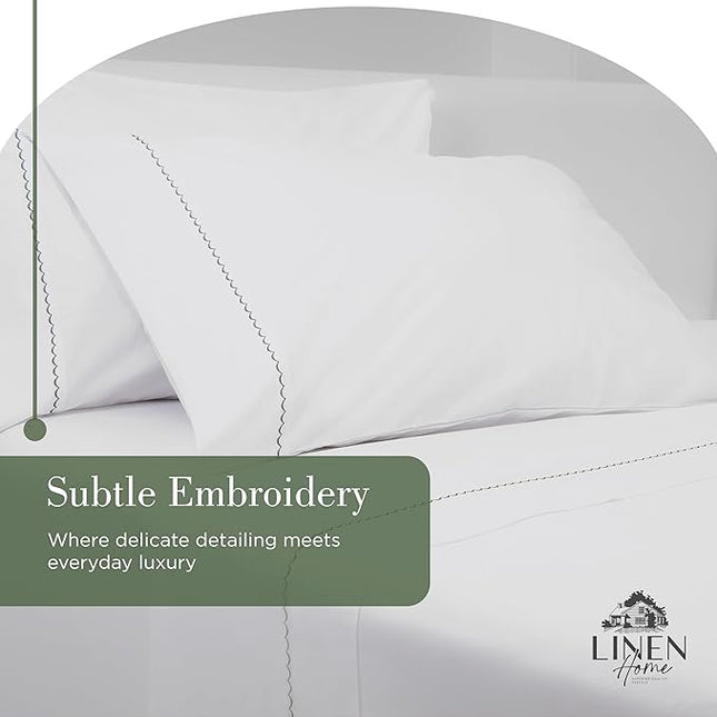 Linen Home 100% Cotton Percale Moon Scallop Hem Pillowcases King Size, Olive Green, 2 Pieces of Pillow Case, Crisp and Cool Strong Bed Linen, 20 inches X 40 inches