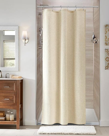 Naturoom Stall Linen Shower Curtain 36 x 72, Narrow Half Small Beige Ultra Thick Fabric Shower Curtain Set with 6 Hooks, Natural Boho Farmhouse Rustic RV Camper Bath Curtains for Bathroom, Cream