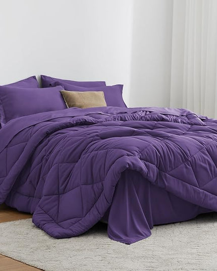 Love's cabin King Size Comforter Set Purple, 7 Pieces King Bed in a Bag, All Season Bedding Sets with 1 Comforter, 1 Flat Sheet, 1 Fitted Sheet, 2 Pillowcase and 2 Pillow Sham