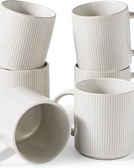 famiware Coffee Mug Set for 6, Star 16 oz Catering Mugs Cup Set with Handle for Coffee, Tea, Cocoa, Milk - Ceramic Stoneware Drinkware Set, Matte White