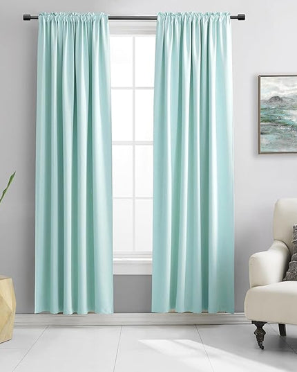 DONREN 2 Panels Blackout Curtain Panels for Bedroom - Room Darkening Thermal Insulated Drapes with Rod Pocket(Aqua,52 by 84 Inch)