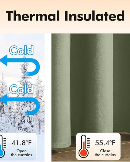MIULEE Velvet Curtains Sage Green Elegant Grommet Curtains Thermal Insulated Soundproof Room Darkening Black Out Curtains/Drapes for Classical Living Room Bedroom Decor 52 x 108 Inch Set of 2