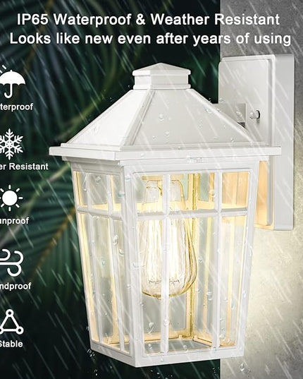 Darkaway Outdoor Sconce Lights Wall Light Fixtures, Front Porch Light Outdoor Wall Anti-Rust Waterproof Aluminum with Glass Exterior Light Fixture for Patio, Yard, Doorway, Garage (2 Pack, White)