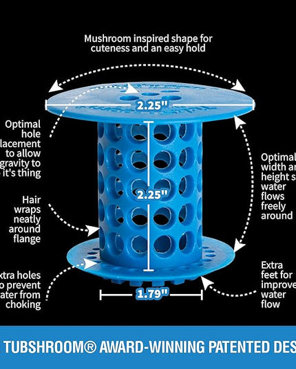 TubShroom Tub Drain Hair Catcher Strainer, Blue – Drain Protector and Hair Catcher for Bathroom Drains, Fits 1.5” – 1.75” Bathtub and Shower Tub Drains