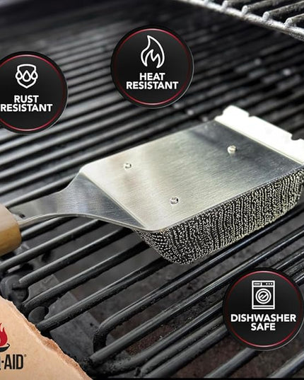 BBQ-AID 2-Pack Bristle Free Grill Brush Replacement Heads, Grill Cleaning Bristle Free Brush - for 2025 Model Brush and Scraper. Stainless Steel Poly Mesh Blend - No Scratch Cleaning for Any Grill