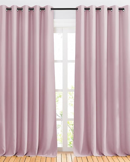 NICETOWN Baby Pink Sliding Door Curtains 2 Panels Set 118 inches Long, Grommet Thermal Room Darkening Curtains Privacy Room Divider Sound Reducing for Bedroom/Living Room, W66 x L118