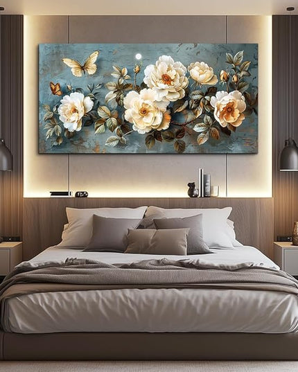 PHAOHUAXM Large Canvas Wall Decor Living Room For Wall Art For Bedroom Office Home Decor Abstract White Flower Wall Painting Printing Pictures Artwork Modern Restaurant Decoration Aesthetic 30"x60"