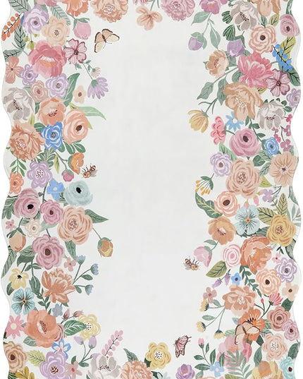 Wonnitar Washable 3x5 Bedroom Rug, Soft Camellia Floral Area Rugs for Living Room, Non Slip Boho Flower Nursery Rug Scalloped Throw Carpet for Kids Room Bedside Entryway Laundry Room (Beige,3'x5')