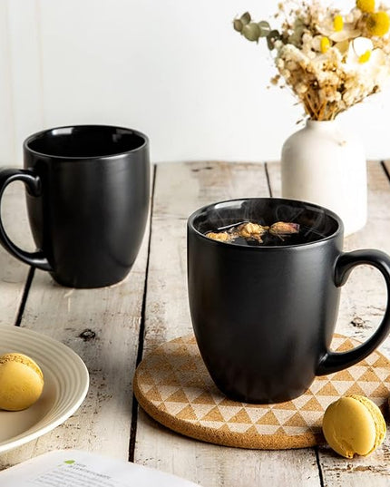 AmorArc 16oz Coffee Mugs Set of 6, Large Ceramic Coffee Mugs for Men Women Dad Mom, Modern Coffee Mugs with handle for Tea/Latte/Cappuccino/Cocoa. Dishwasher&Microwave Safe, Matte Black