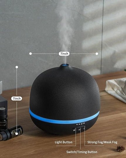 Wanlola 500ml Essential Oil Diffuser,Black Large Ceramic Diffusers,Ultrasonic Cool Mist Humidifier with 4 Timer & 10 Colors Light for Home,Gift