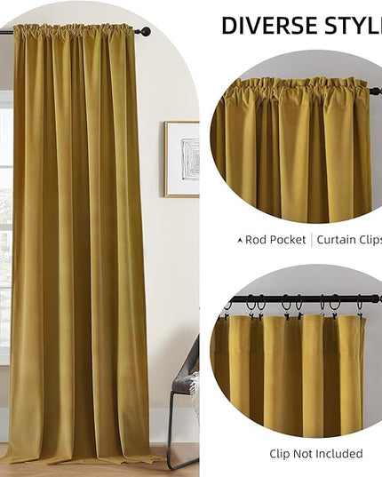 Joydeco Brown Velvet Curtains 108 inch Length 2 Panels, Luxury Blackout Rod Pocket Thermal Insulated Window Curtains, Super Soft Room Darkening Drapes for Living Dining Room Bedroom,W52 x L108 inches