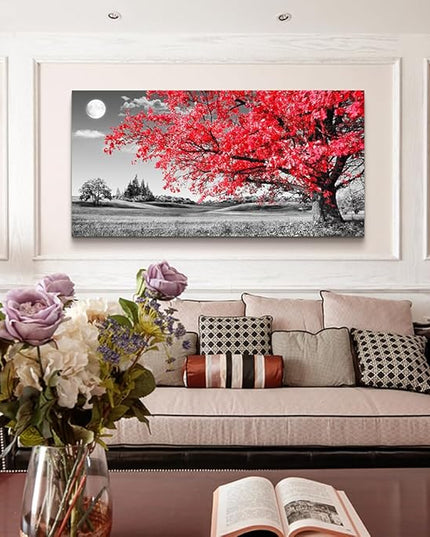 Canvas Wall Art For Living Room Office Wall Decor Bedroom Decor Black And White Landscape Wall Painting Red Tree Wall Pictures Canvas Art Prints Ready To Hang For Room Home Decoration 48 X 24
