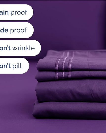 Full Size 4 Piece Sheet Set - Comfy Breathable & Cooling Bed Sheets Set - Hotel Luxury Bedding for Women, Men, Kids, Teens, Boys & Girls - Deep Pockets, Ultra-Soft, Wrinkle Free - Oeko-Tex - Purple