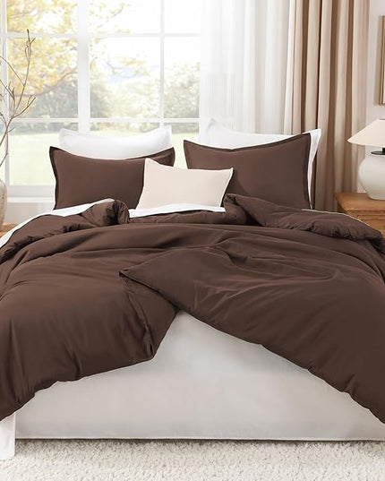 Litanika Comforters Brown Super King Plus Size, 3 Pieces Lightweight Solid Bedding Set & Collections, All Season Fluffy Bed Set (128x120In Comforter & 2 Pillowcases)