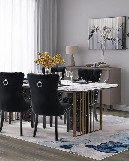SoarFlash Velvet Dining Chairs Set of 2, Tall Back Side Chair, Modern Upholstered High-end Tufted Side Chair with Button Back Ring, Solid Wood Legs (Black)