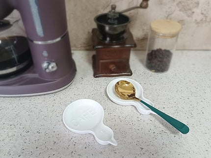 Coffee Spoon Rest for Coffee Bar Accessories, Small Spoon Rest for Coffee Station, Ceramic Tea Spoon Teaspoon Rest Teaspoon Holder (White, CAFE Pattern)