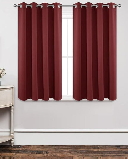 Joydeco Blackout Curtains 54 Inch Length 2 Panels Set, Thermal Insulated Long Curtains 2 Burg, Room Darkening Grommet Drapes for Living Room Bedroom Window (W52 x L54 Inch, Burgundy Red)