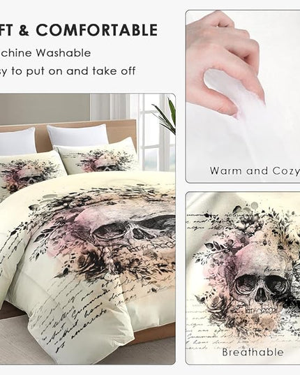 Twin Size Comforter Set with Pillowcase, Rock Goth 2 Pcs Bedding Adults, Retro Gothic Soft Comforter Set for Bedroom Bed Decor