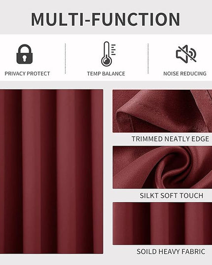 Joydeco Blackout Curtains 90 Inch Length 2 Panels Set, Thermal Insulated Long Curtains 2 Burg, Room Darkening Grommet Drapes for Living Room Bedroom Window (W52 x L90 Inch, Burgundy Red)