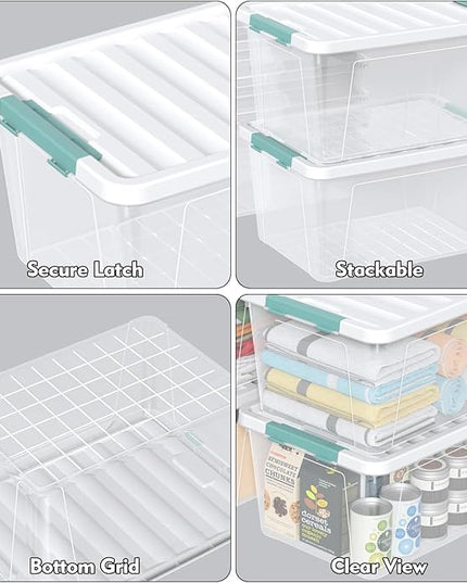 6 Packs 35 L Clear Plastic Latching Bins with Lids, Large Storage Tote Boxes