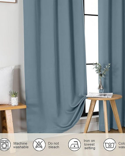 Gwine Stone Blue Blackout Curtains for Bedroom 84 inches Long 2 Panels Set, Solid Noise Reducing Thermal Insulated Blackout Curtains for Living Room with Rod Pocket, Each 40" Wx84 L