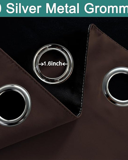 Yakamok 100% Blackout Curtains for Bedroom, 2 Thick Layers Thermal Insulated Grommet Total Blackout Drapes with Black Liner for Living Room (62Wx63L,Chocolate Brown, 2 Panels)