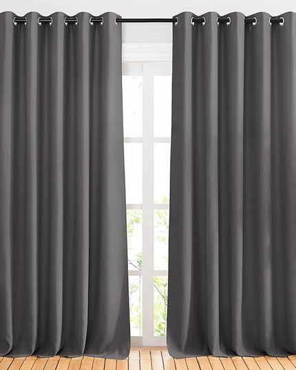 NICETOWN Blackout Curtains Panels for Bedroom - 3 Pass Microfiber Noise Reducing Thermal Insulated Solid Ring Top Blackout Window Drapes (2 Panels, 66 x 90 Inch, Gray)