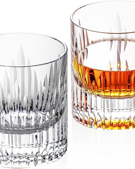 KAMMAK Crystal Whiskey Glasses Set of 2, Luxury 7.44oz Old Fashioned Glasses Stemless, Hand Blown Cocktail Glasses, Handcrafted Cut White Scotch Cup for Women, Men Gift for Bourbon,Home Bar