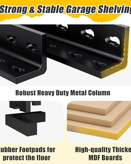 5-Tier Metal Storage Shelves: Heavy Duty Garage Shelving Adjustable Shelves for Storage - Black Utility Rack Shelf for Pantry, Warehouse, Office, Kitchen, 28" W x 12" D x 59" H, 4PCS