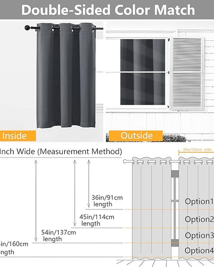 Simplebrand Grey Room Darkening Curtains for Bedroom 45 Inches Long 2 Panels Set, Sunlight Blocking Curtains for Small Windows, Grommet Energy Saving Thermal Insulated Short Drapes, 40Wx45L