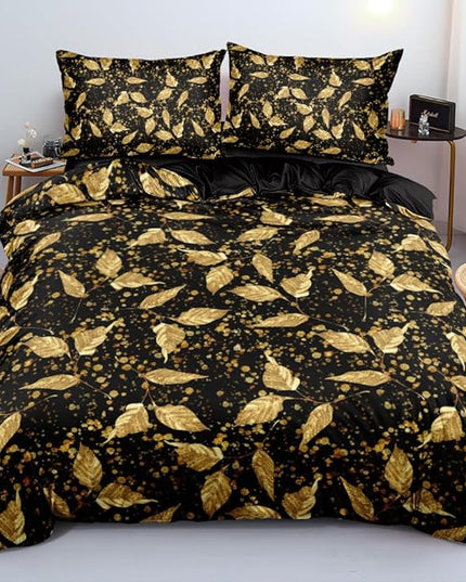 King Size Gold Leaves Duvet Cover Set Trendy Floral Bedding Sets Abstract Bed Set for Girls,Boys Bedroom Decor