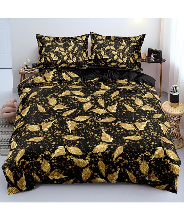 Twin Size Gold Leaves Duvet Cover Set Trendy Floral Bedding Sets Abstract Bed Set for Girls,Boys Bedroom Decor