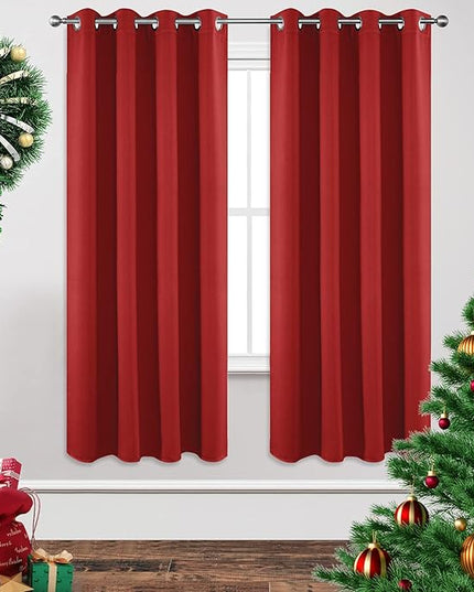 Joydeco Blackout Curtains 72 Inch Length 2 Panels Set, Thermal Insulated Long Curtains& Drapes 2 Burg, Room Darkening Grommet Drapes for Living Room Bedroom Window (W52 x L72 Inch, Red)