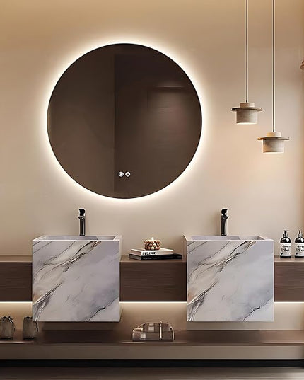 80IN Bathroom Vanity - Double Sink Bathroom Vanities with 3 Drawers, Include Smart Mirror with LED Lights & Defogging Function | Solid Wood Bathroom Cabinet with Open Style Shelves, Brown+Grey