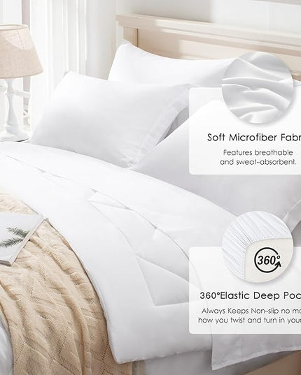 Love's cabin California King Comforter Set White, 7 Pieces California King Bed in a Bag, All Season Bedding Sets with 1 Comforter, 1 Flat Sheet, 1 Fitted Sheet, 2 Pillowcase and 2 Pillow Sham