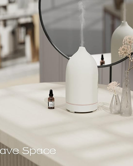 Essential Oil Diffusers,Handmade Ceramic Aromatherapy Diffuser for Room and 9 Colors Night Light for Home,Auto-Off (White)
