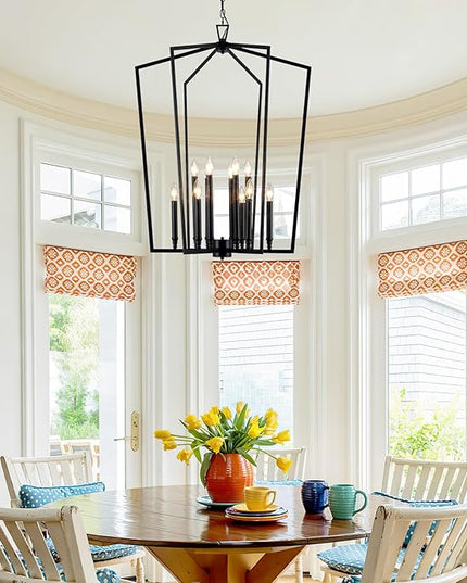 Vezzio Black Chandelier, 12-Light Modern Farmhouse Chandeliers Geometric Industrial Pendant Light Fixture Lantern for Dining Room Foyer Kitchen Island High Ceiling Hallway Entryway, D30 Inch
