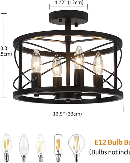 TOULMJ 4-Light Black Semi Flush Mount Ceiling Light, Modern Entryway Light Fixtures, Farmhouse Light Fixtures Ceiling Mount for Kitchen Island Laundry Hallway Dining Room, UL-Listed