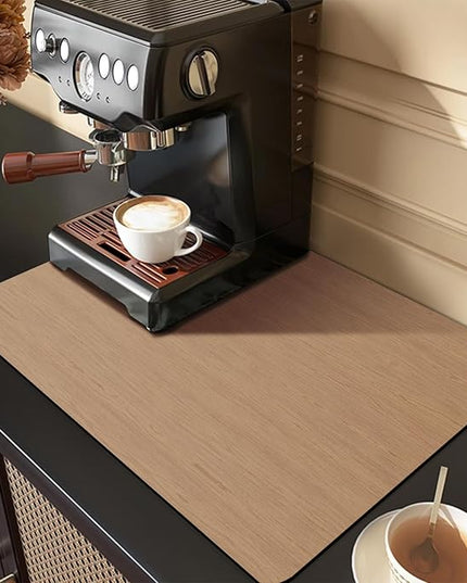 Coffee Mat Coffee Bar Mat - Absorbent Rubber Backed Coffee Pot Cup Holder Quick Drying Mats Fit Under Coffee Maker Espresso Machine Coffee Bar Accessories Kitchen Counter Dish Drying Mat 23"x15", Wood