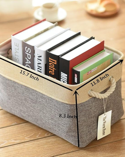 TheWarmHome Storage Basket - 15.7L×11.8W×8.3H 1 Pack Large Baskets for Organizing Shelves, Storage Bins for Clothes Book Shelf Home Fabric Storage Cubes (Gold and Grey)