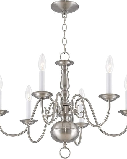 Livex Lighting 5006-91 Williamsburgh 6 Light Brushed Nickel Chandelier,18Hx24W,5006-91
