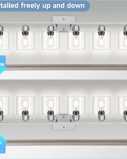 Modern Brushed Nickel 6 Light Bathroom Light Fixtures,38 inch Vanity Lights for Bathroom with Clear Glass, Vanity Light for Mirror Kitchen Living Room Hallway Cabinet Porch