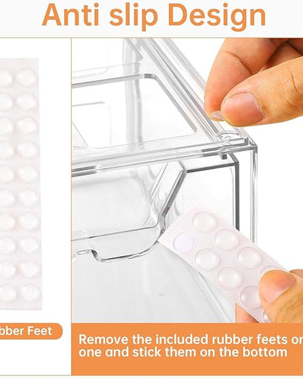 8 Pack Stackable Makeup Organizer, 4.4'' Tall Acrylic Bathroom Makeup Organizer and Storage Drawer with Pull-out Handle, Clear Plastic Storage Bins for Vanity,Pantry,Desk,Undersink,Kitchen