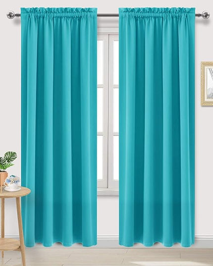 DWCN Blackout Curtains Room Darkening Thermal Insulated Bedroom Curtains Window Curtain Panels, 52 x 84 inches Long, Set of 2 Turquoise Rod Pocket Drapes