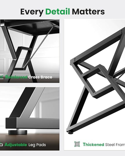 63" Large Executive Desk - Computer Office Desk Workstation, Modern Business Writing Table with Sturdy Metal Legs for Home Office (Black/Black)