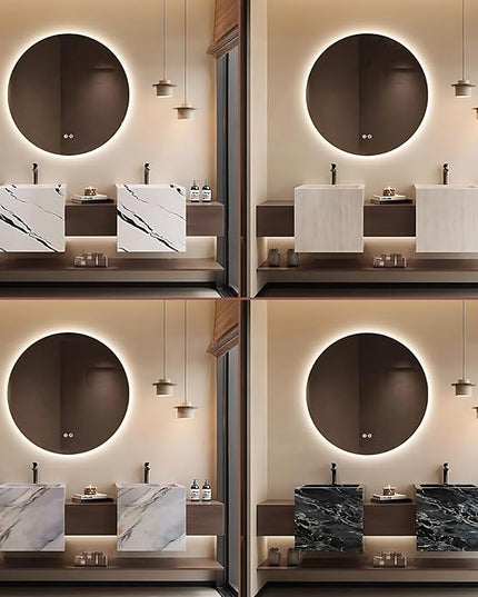 80IN Bathroom Vanity - Double Sink Bathroom Vanities with 3 Drawers, Include Smart Mirror with LED Lights & Defogging Function | Solid Wood Bathroom Cabinet with Open Style Shelves, Brown+Black