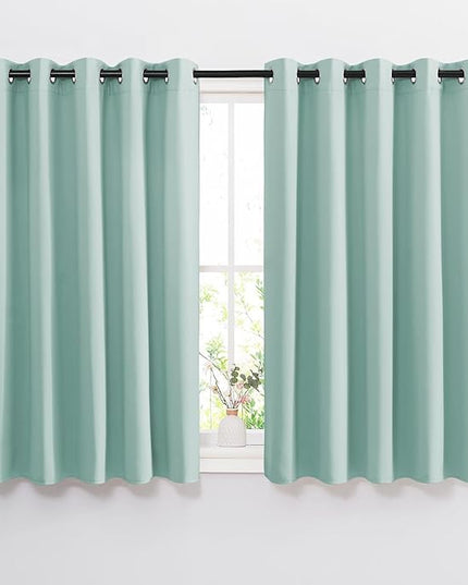 NICETOWN Insulated Blackout Curtains and Drapes - Microfiber Energy Saving Thermal Insulated Solid Grommet Blackout Draperies for Kitchen (1 Pair, 66 inches by 54 Inch, Aqua Blue)