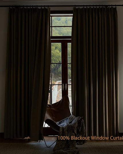 Textured Linen Pencil Pleated 100% Blackout Curtains for Bedroom/Living Room Blackout Curtains 120 Inches Long, Energy Saving Window Treatment Curtains,26Wx120Lx2,Sand Beige