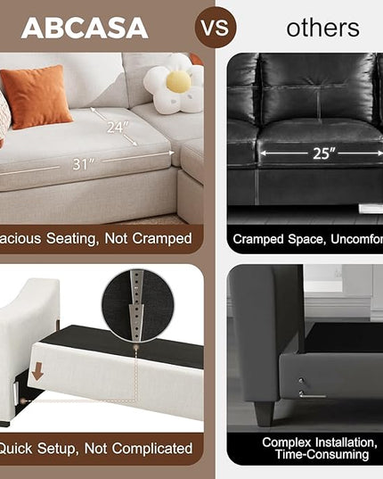 ABCASA 112" Modular Sectional Sofa, Large 5 Seater L Shaped Couch with Detachable Sofa Cover, Movable Ottoman, Deep Seat Corner Couch for Living Room, Apartment - Linen Fabric, Ivory