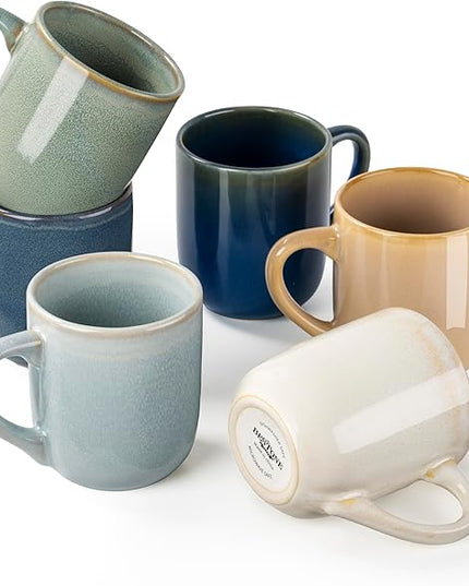 bestone Coffee Mugs Set of 6，12 oz Coffee Mugs, Ceramic Mugs with Handles,Cups Microwave & Dishwasher safe，Vibrant Colors